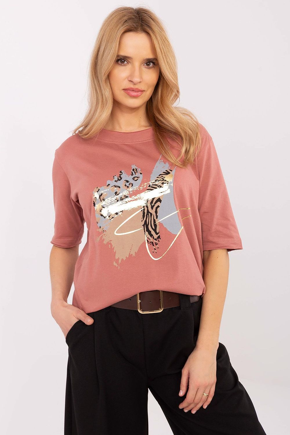 Bluse Damen 3/4-Arm Tiermotiv Print Baumwolle – S bis XL