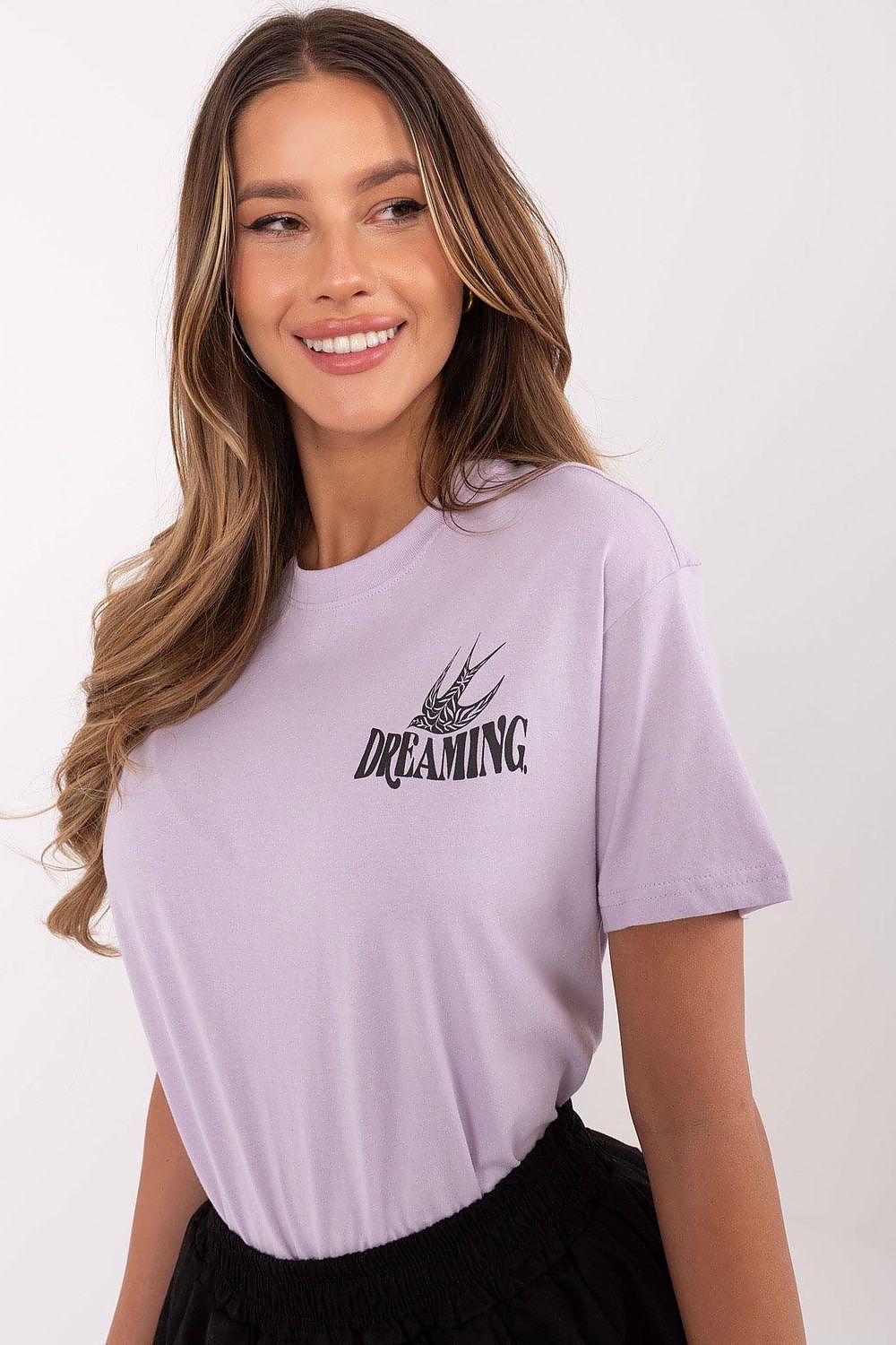 T-Shirt Damen Rundhals Print minimalistisch violett