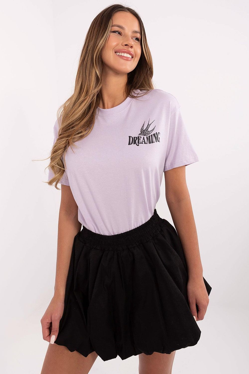 T-Shirt Damen Rundhals Print minimalistisch violett