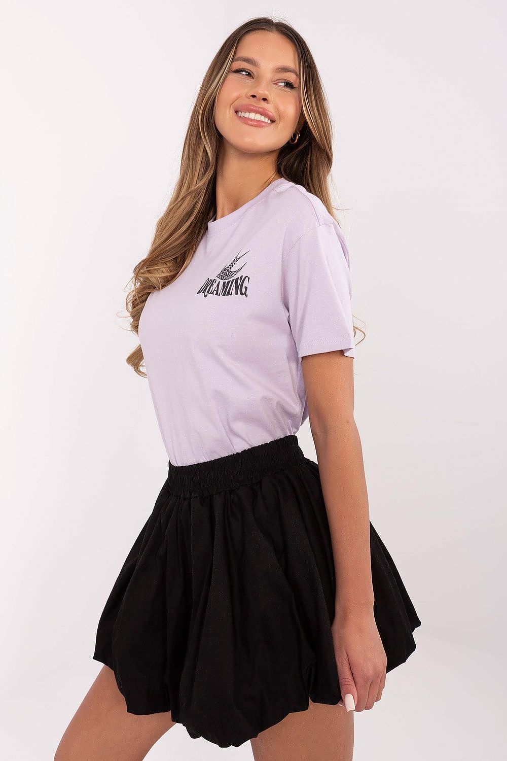 T-Shirt Damen Rundhals Print minimalistisch violett