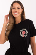 T-Shirt Damen Kurzarm Print grau weiß