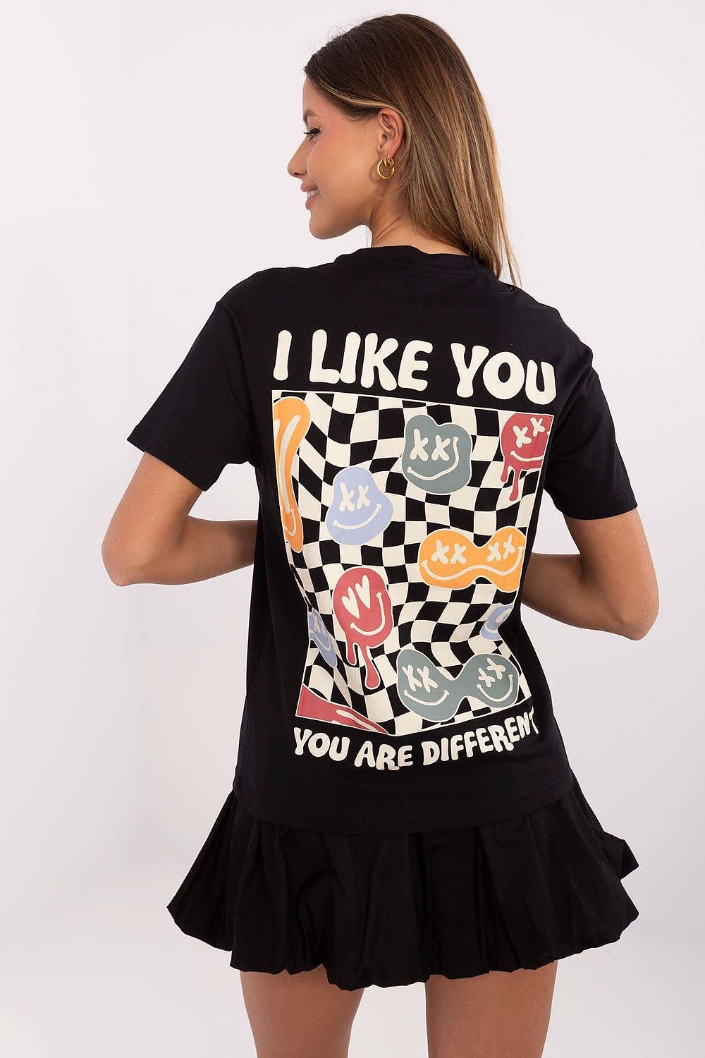 T-Shirt Damen Kurzarm Print grau weiß