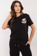 T-Shirt Damen Kurzarm Print schwarz rosa grün