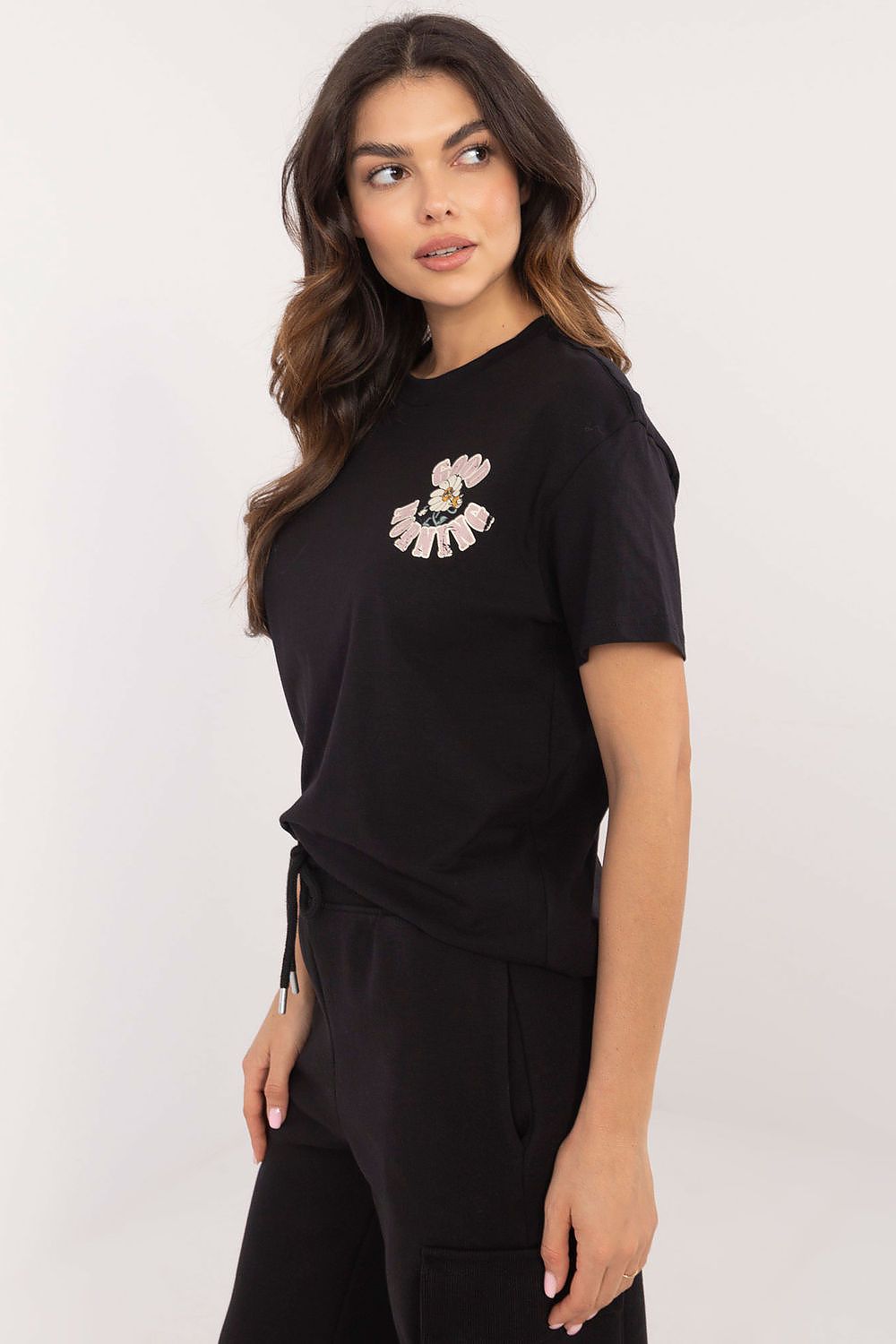 T-Shirt Damen Kurzarm Print schwarz rosa grün