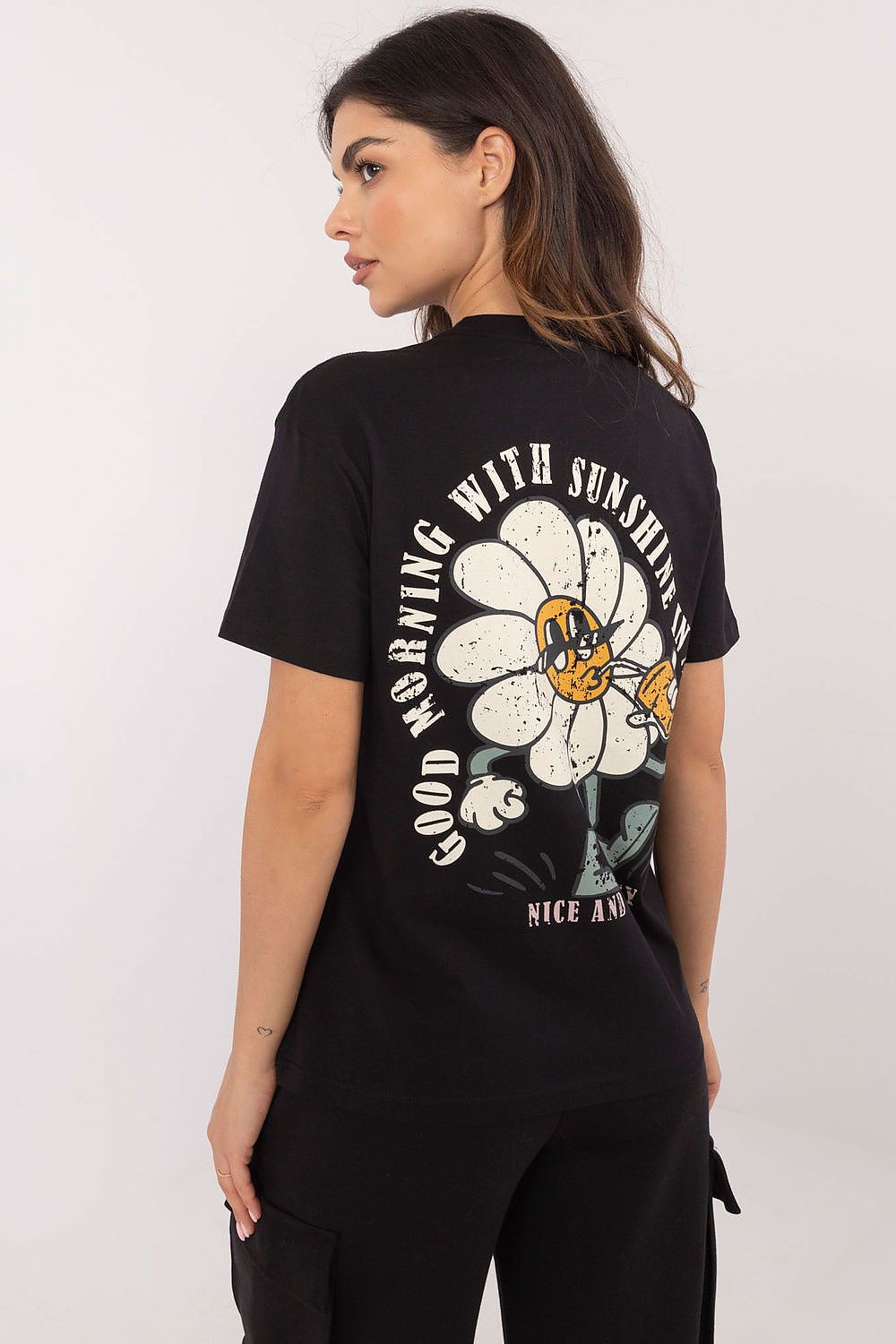 T-Shirt Damen Kurzarm Print schwarz rosa grün