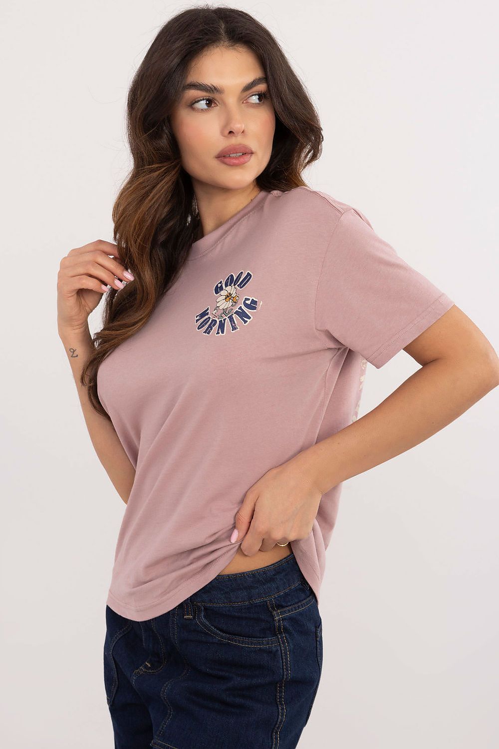 T-Shirt Damen Kurzarm Print schwarz rosa grün