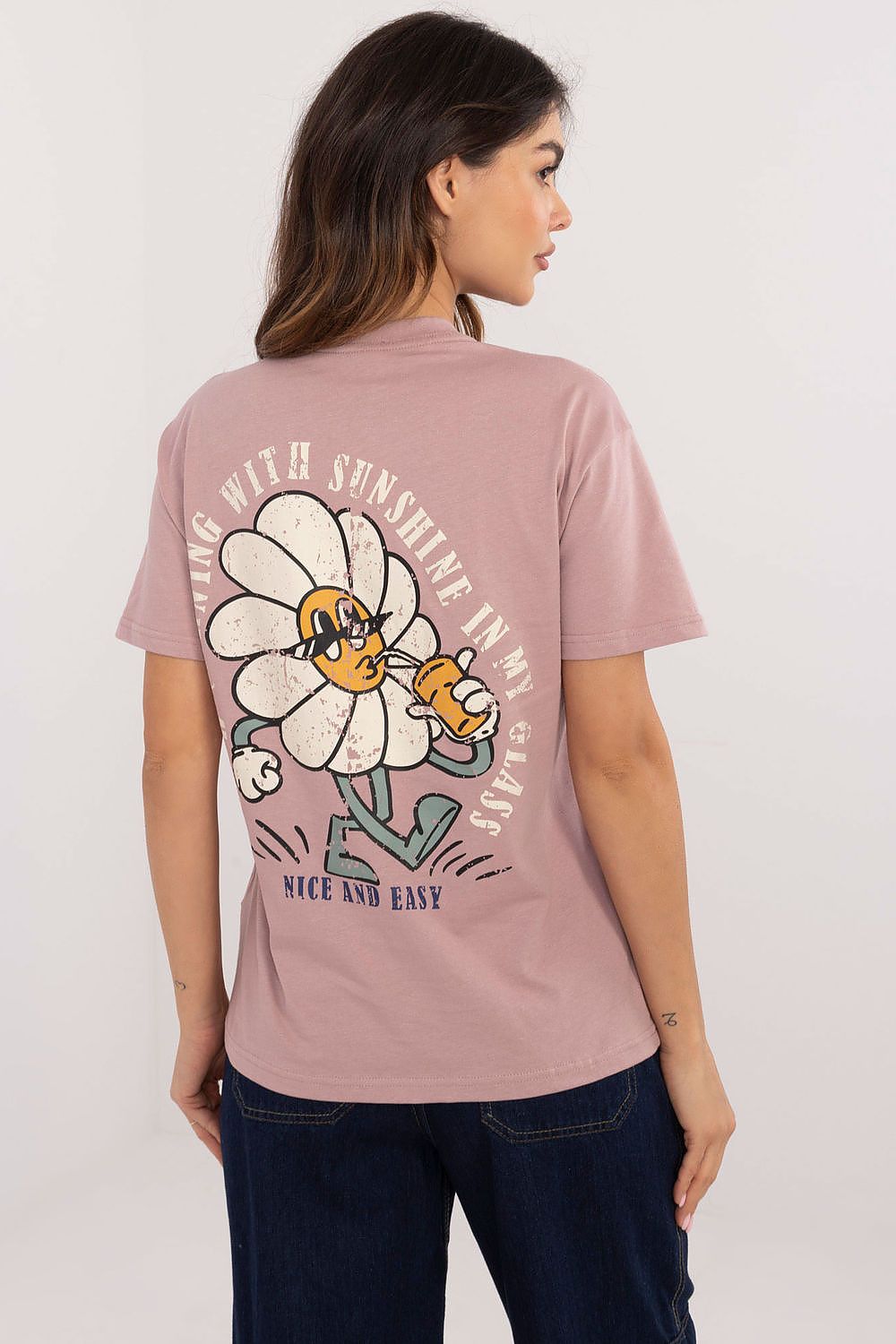 T-Shirt Damen Kurzarm Print schwarz rosa grün