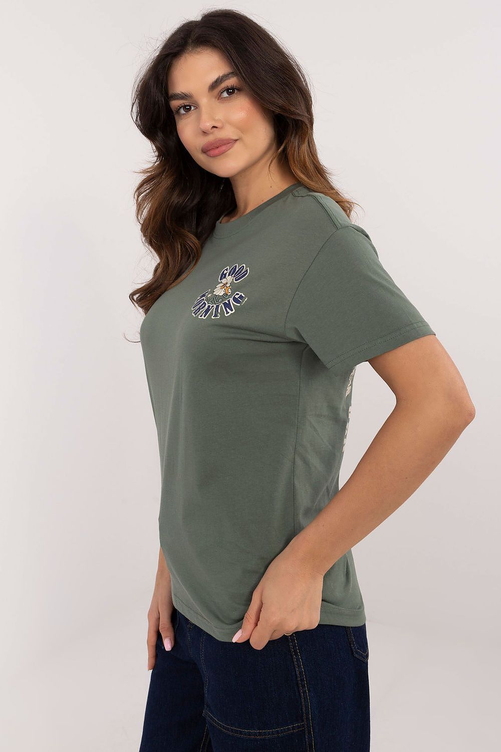 T-Shirt Damen Kurzarm Print schwarz rosa grün