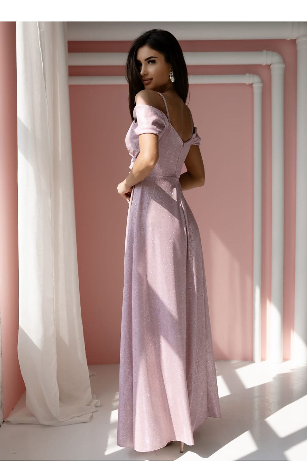Langes Kleid Damen – Wickelausschnitt & ausgestellter Rock mit Schlitz