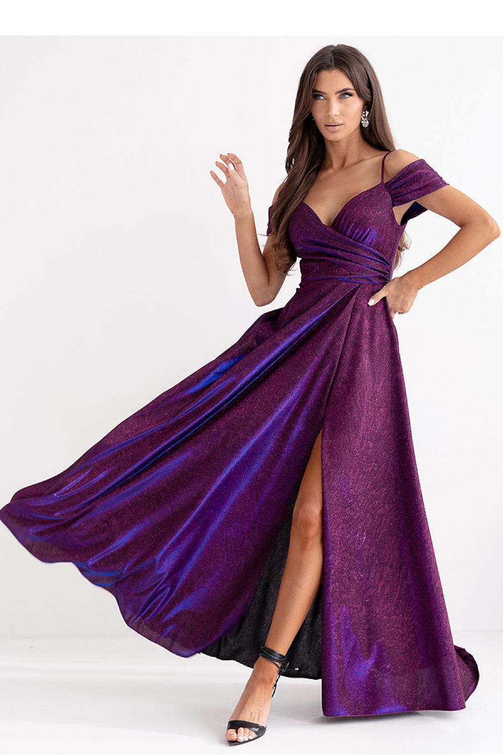 Langes Kleid Damen – Wickelausschnitt & ausgestellter Rock mit Schlitz