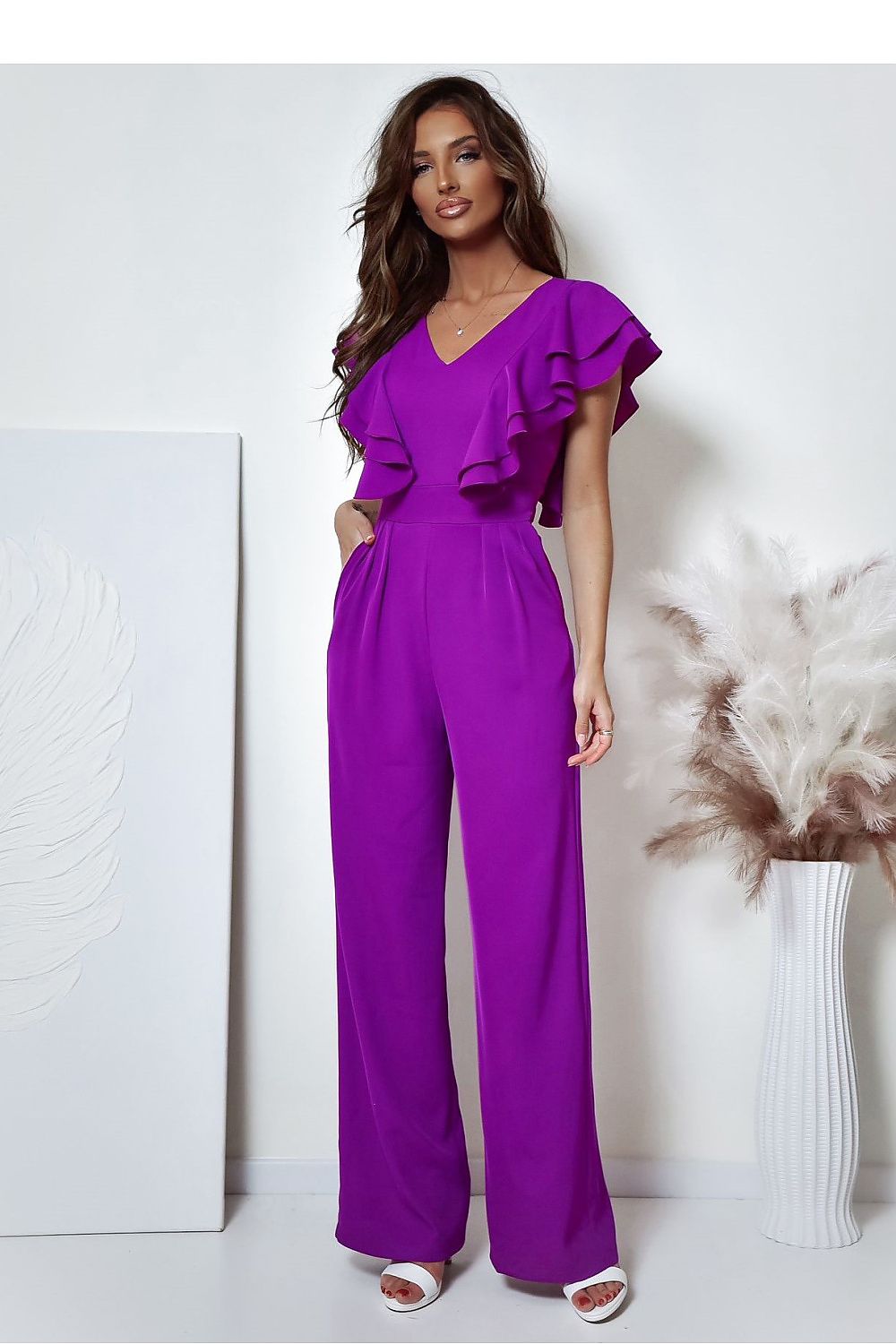 Overall Damen violett – Eleganter Jumpsuit mit weitem Bein