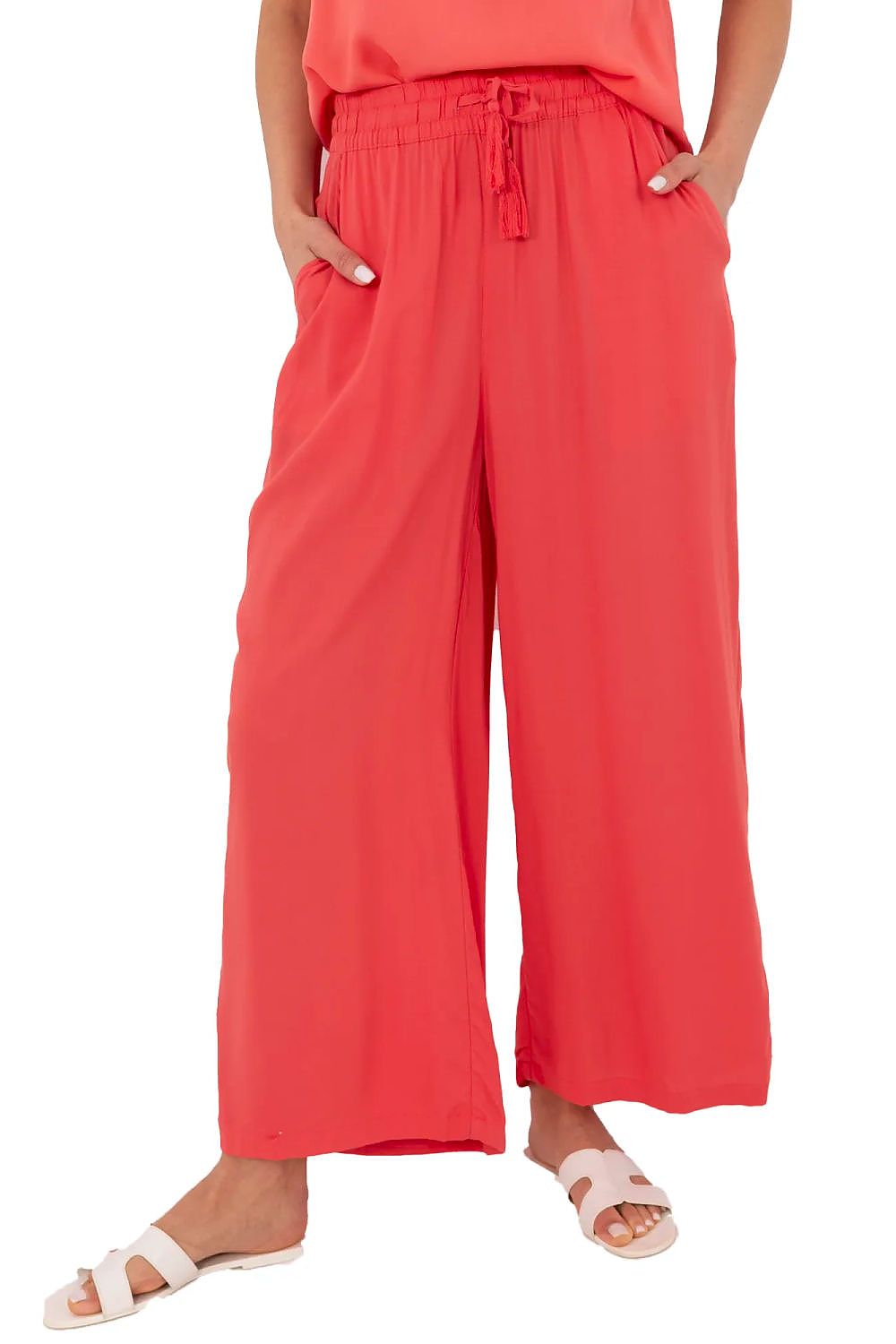 Palazzo Hose Damen hohe Taille Viskose rosa