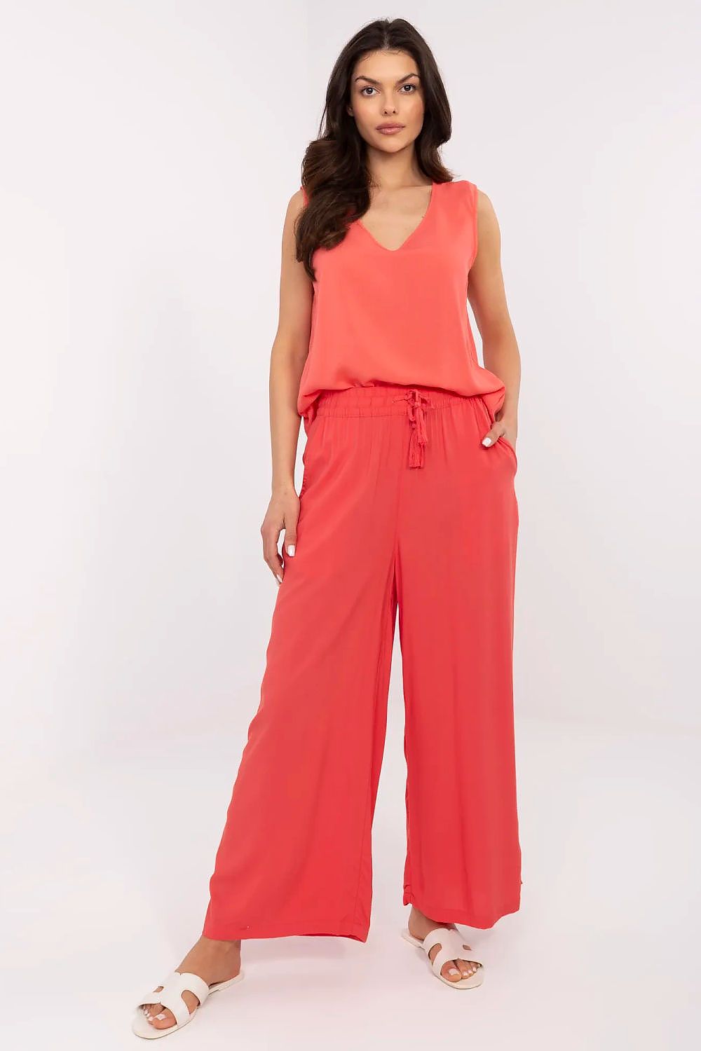 Palazzo Hose Damen hohe Taille Viskose rosa