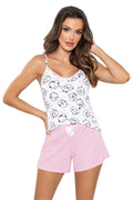 Pyjama Damen rosa – Baumwoll Trägertop mit Print & Shorts