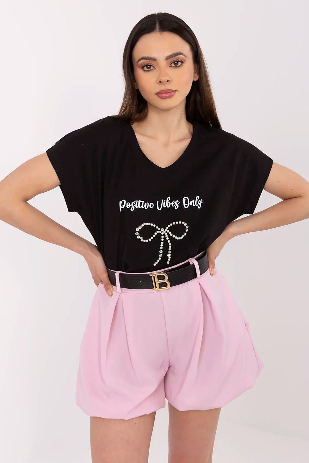 T-Shirt Damen Kurzarm Applikation Zirkonia – S bis XL Casual