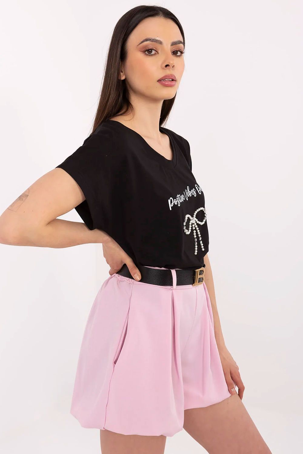 T-Shirt Damen Kurzarm Applikation Zirkonia – S bis XL Casual