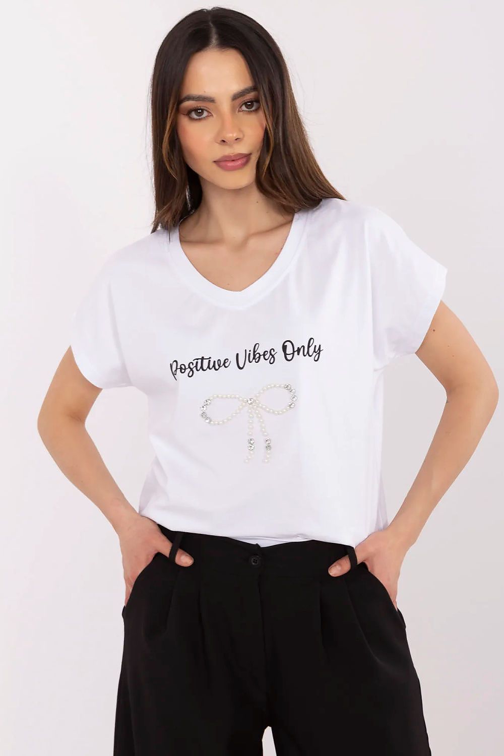 T-Shirt Damen Kurzarm Applikation Zirkonia – S bis XL Casual
