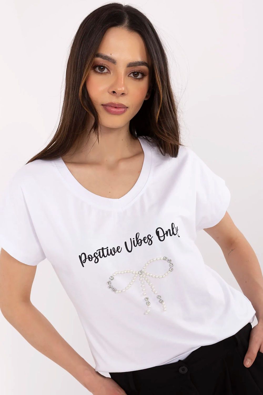 T-Shirt Damen Kurzarm Applikation Zirkonia – S bis XL Casual