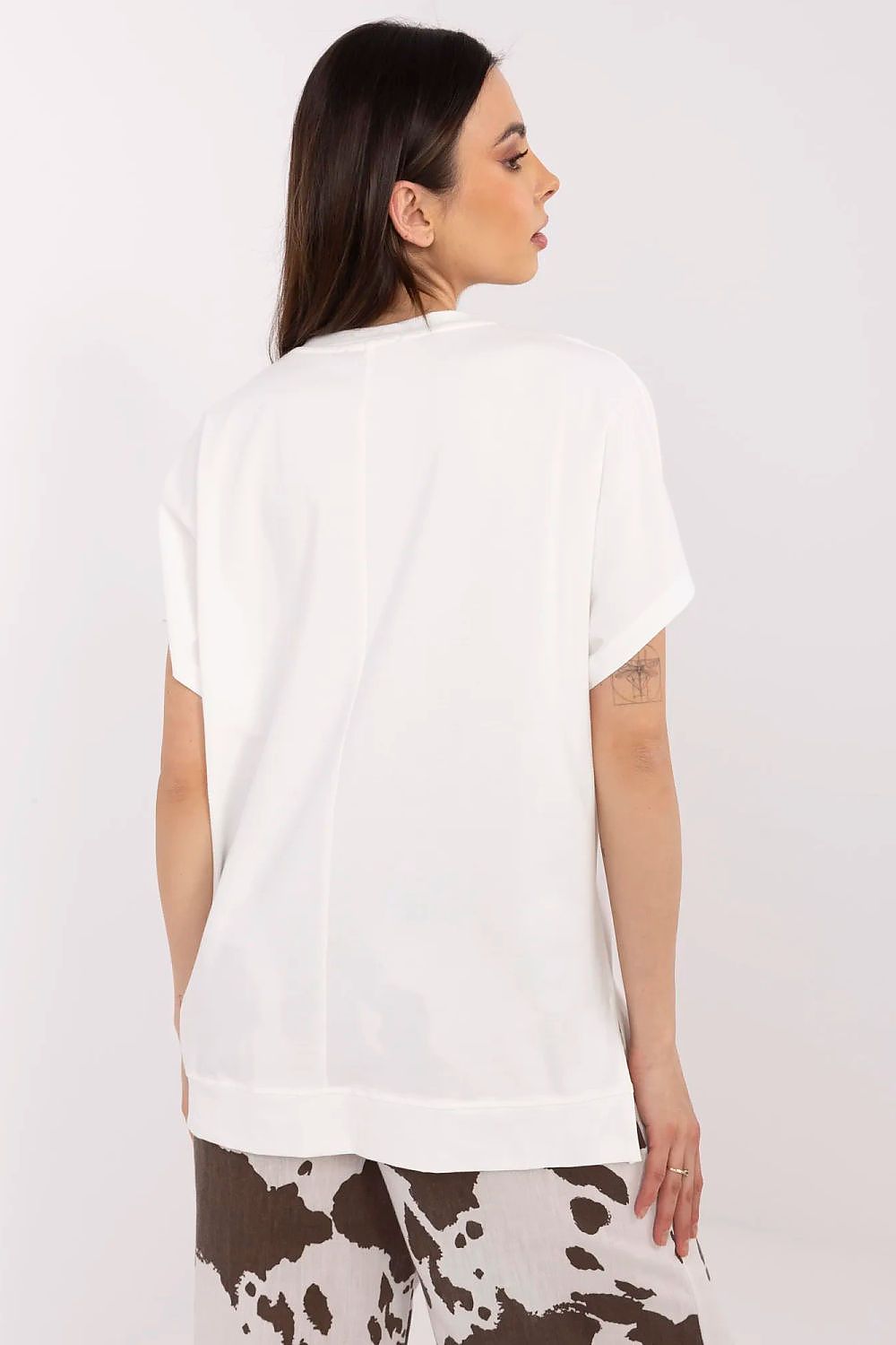 T-Shirt Damen Kurzarm Applikation Strass Baumwolle – S/M & L/XL