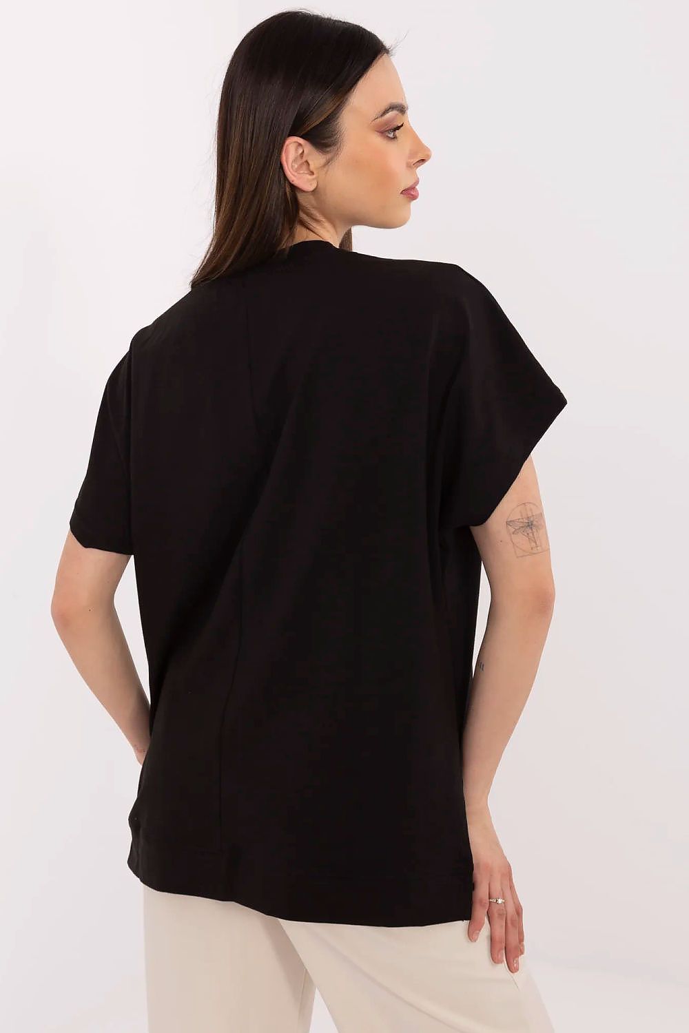 T-Shirt Damen Kurzarm Applikation Strass Baumwolle – S/M & L/XL