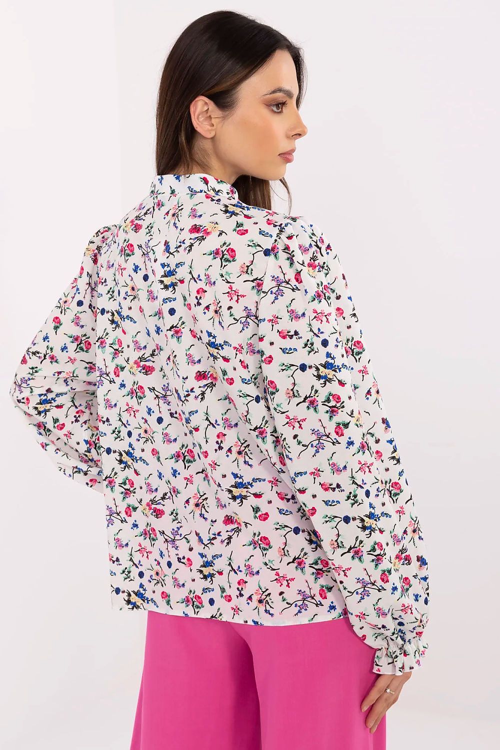 Bluse Damen Puffärmel Blumenmuster - Elegante Hemdbluse Stehkragen
