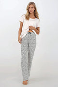 Pyjama Damen lang beige – Baumwoll-Set mit weiter Hose