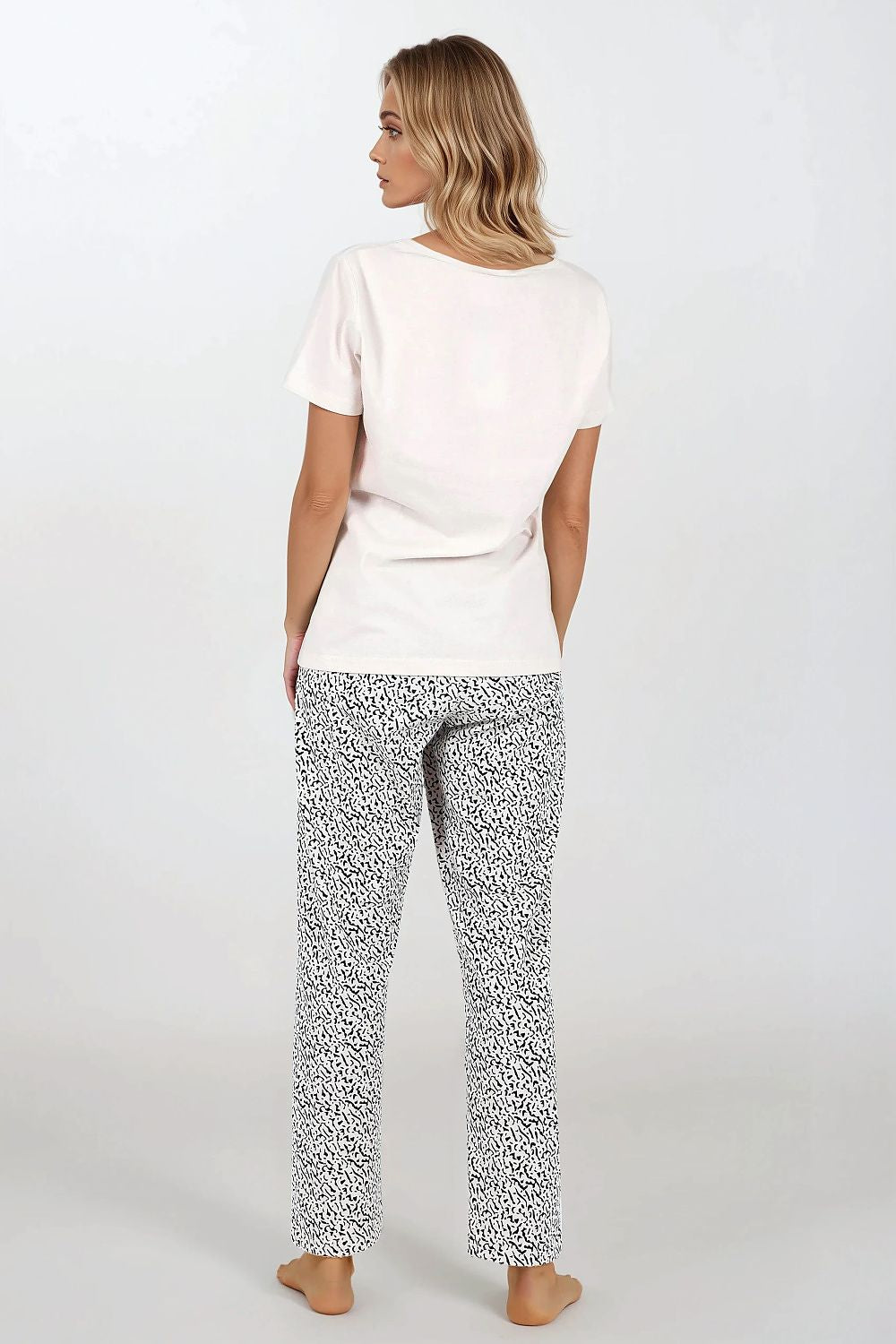 Pyjama Damen lang beige – Baumwoll-Set mit weiter Hose