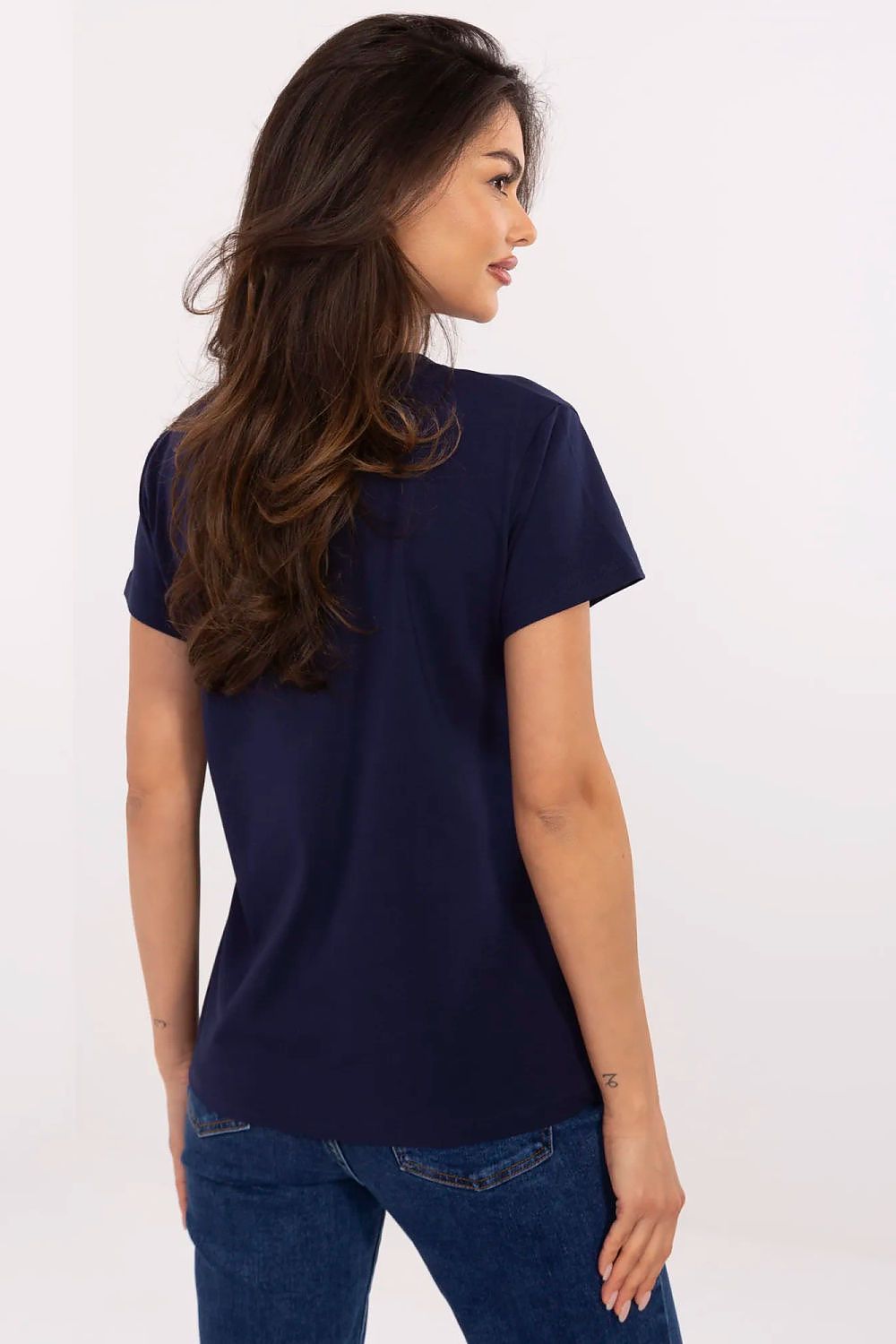 T-Shirt Damen V-Ausschnitt Applikation Zirkonia Baumwolle – S bis XL