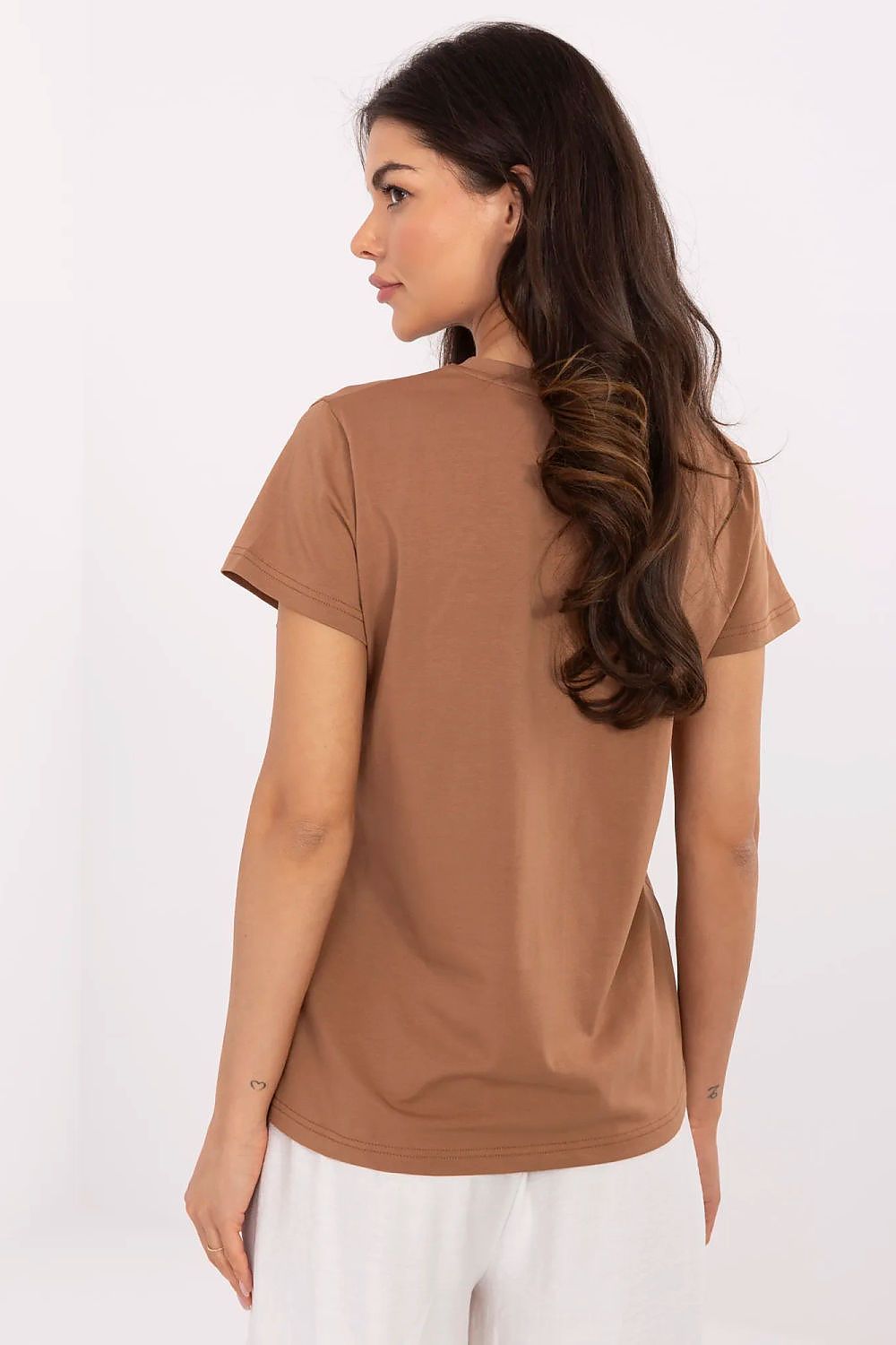 T-Shirt Damen V-Ausschnitt Applikation Zirkonia Baumwolle – S bis XL