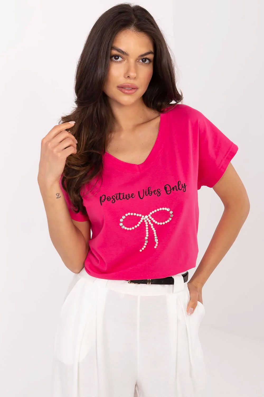 T-Shirt Damen Kurzarm Applikation Zirkonia – S bis XL Casual
