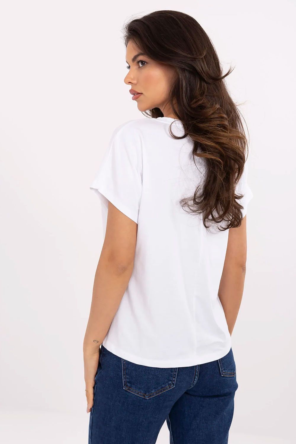 T-Shirt Damen Herz Applikation Strass Baumwolle – Weiß & Schwarz S-XL