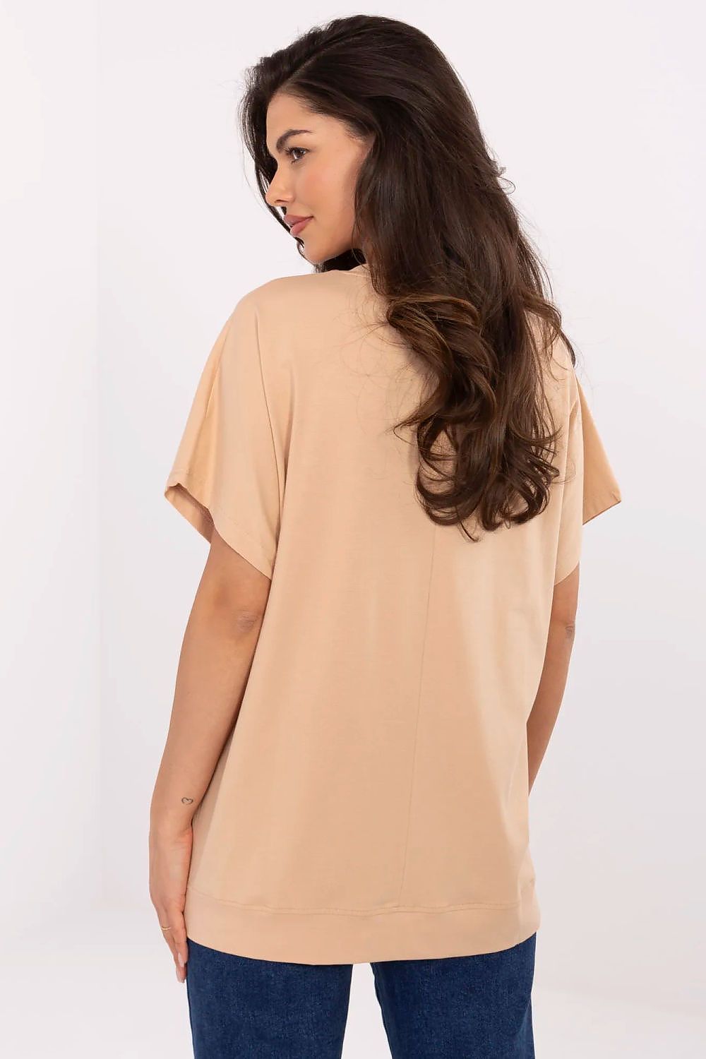 T-Shirt Damen Kurzarm Applikation Strass Baumwolle – S/M & L/XL