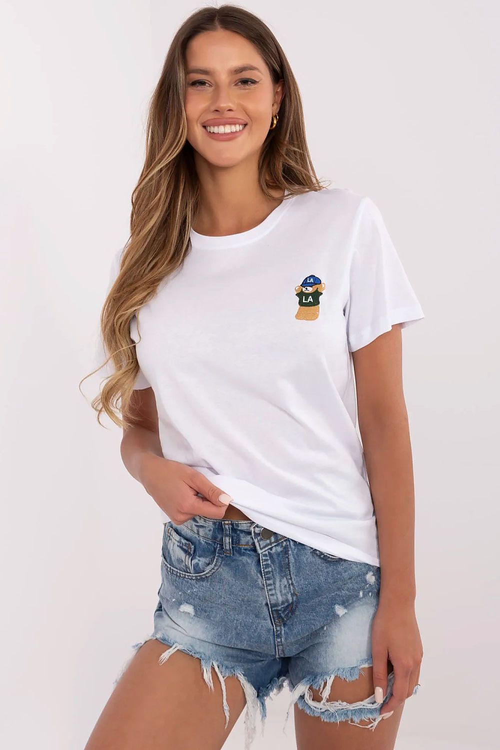T-Shirt Damen Bär Stickerei 100% Baumwolle – S bis XL Casual