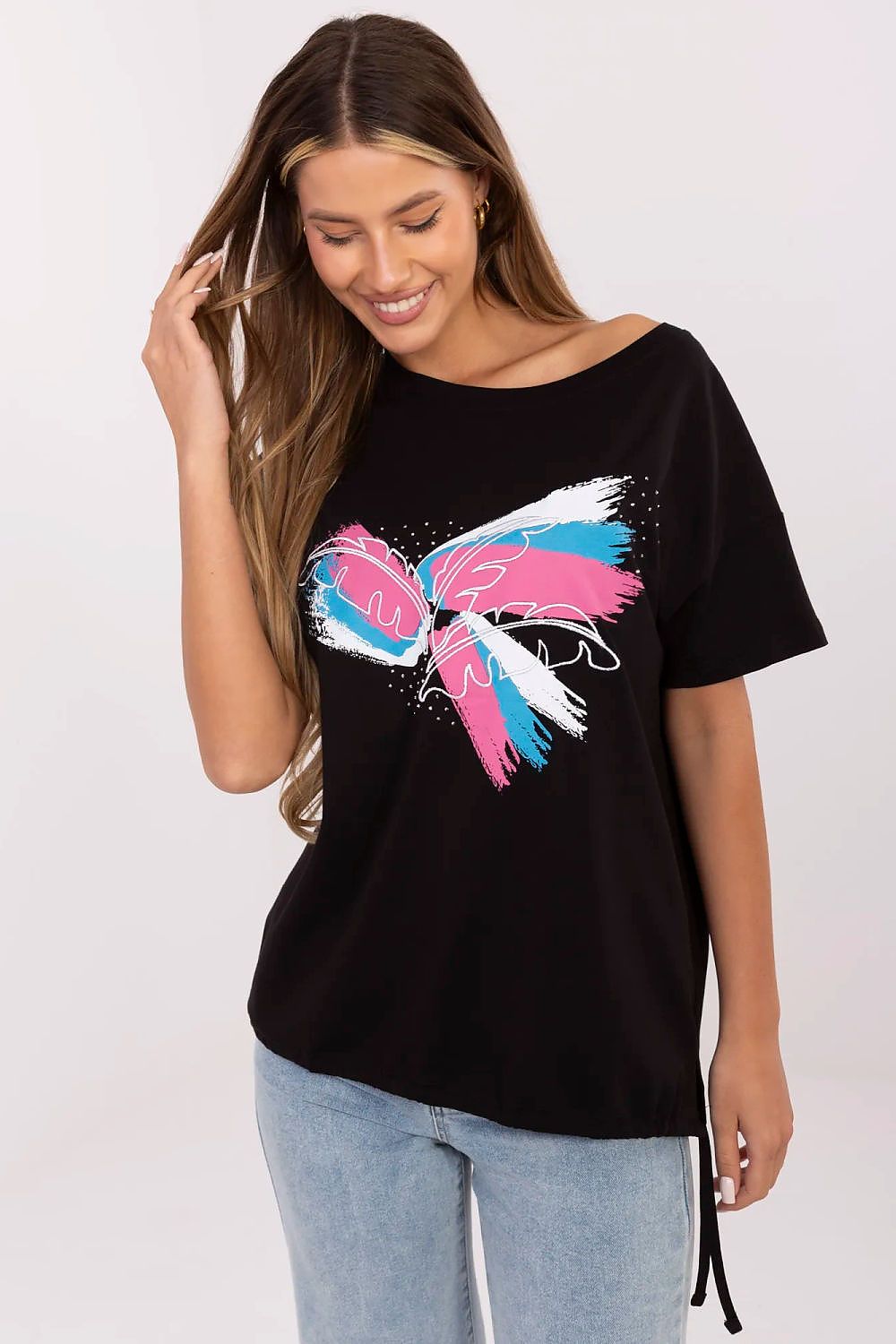 T-Shirt Damen Applikation Pailletten Stickerei Baumwolle – S bis XL