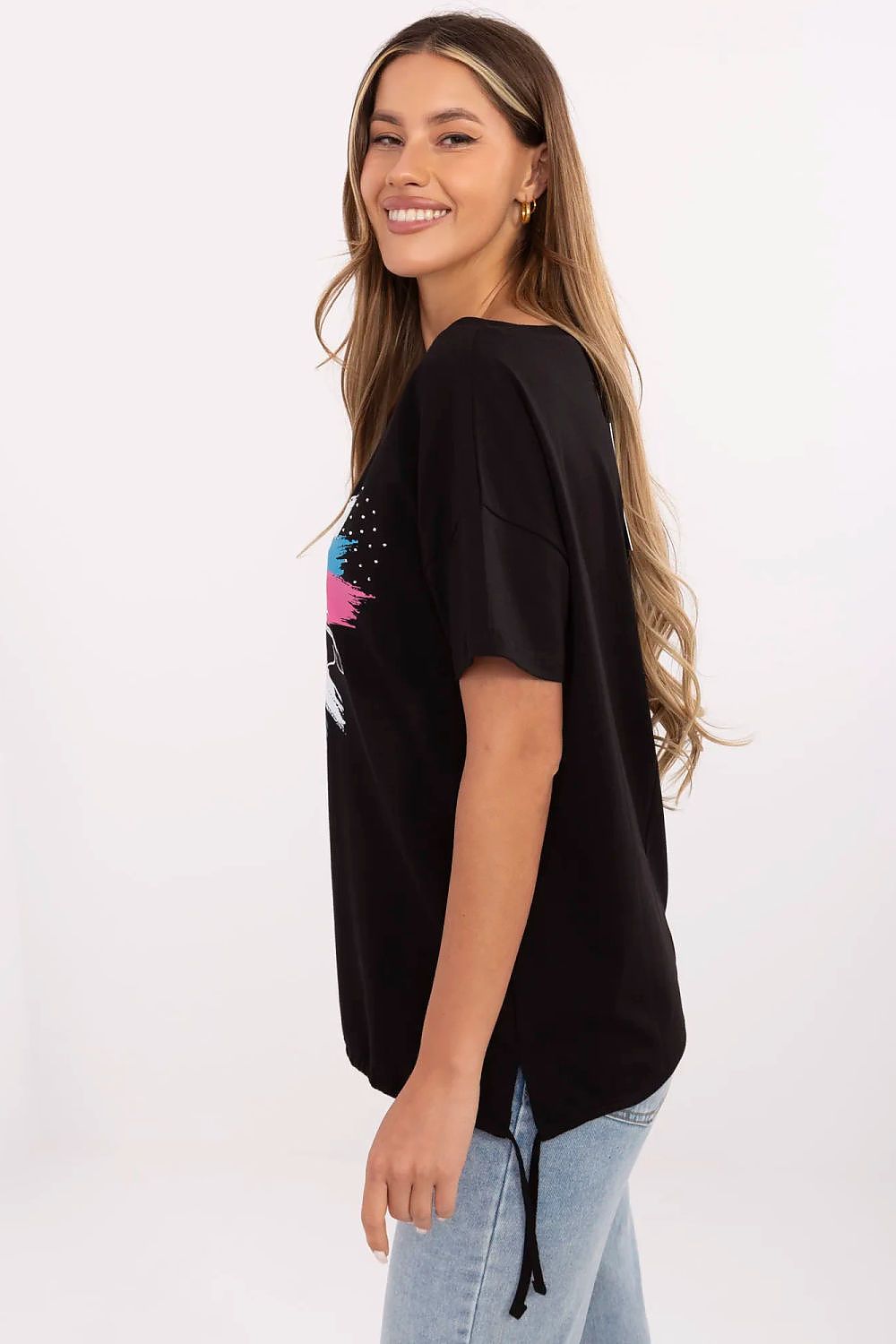 T-Shirt Damen Applikation Pailletten Stickerei Baumwolle – S bis XL