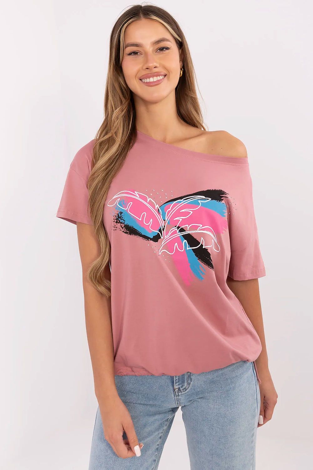 T-Shirt Damen Applikation Pailletten Stickerei Baumwolle – S bis XL