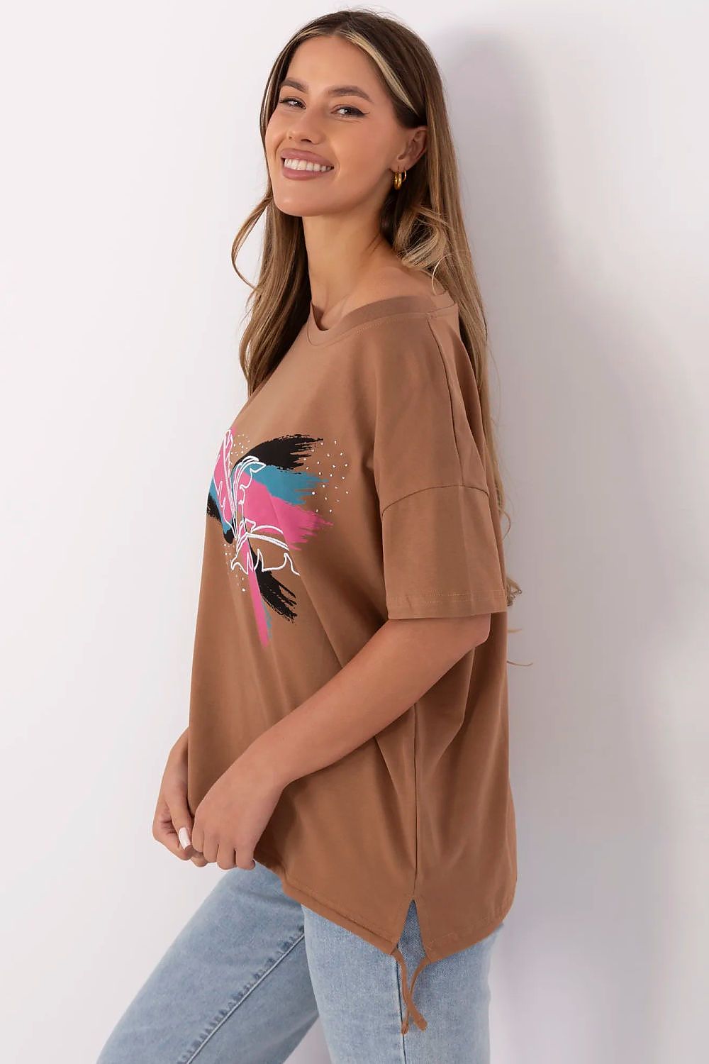T-Shirt Damen Applikation Pailletten Stickerei Baumwolle – S bis XL