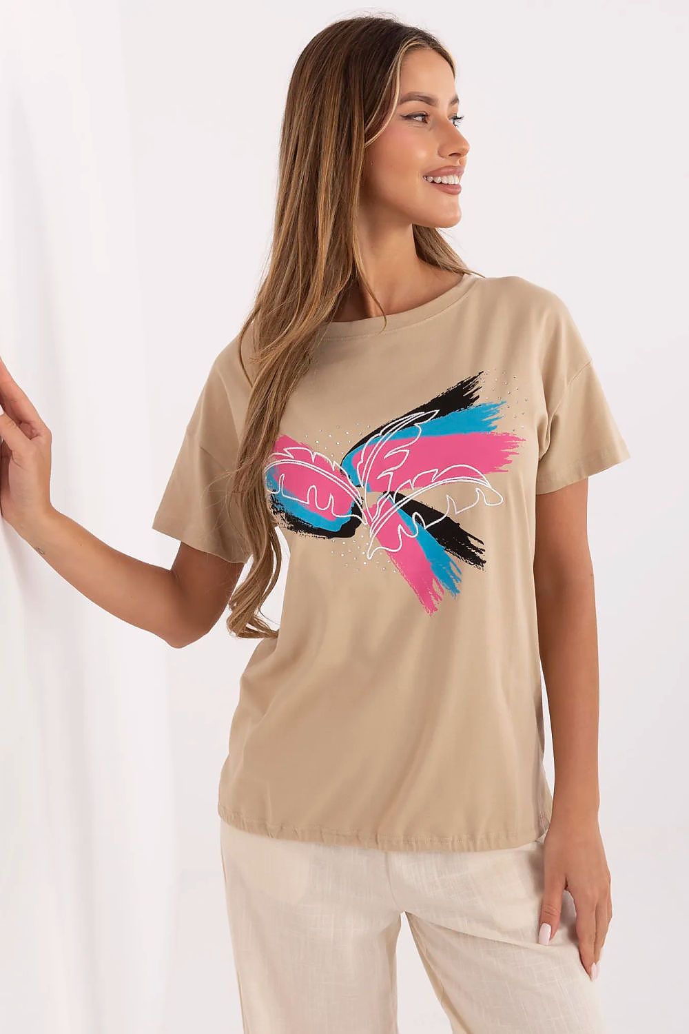 T-Shirt Damen Applikation Pailletten Stickerei Baumwolle – S bis XL