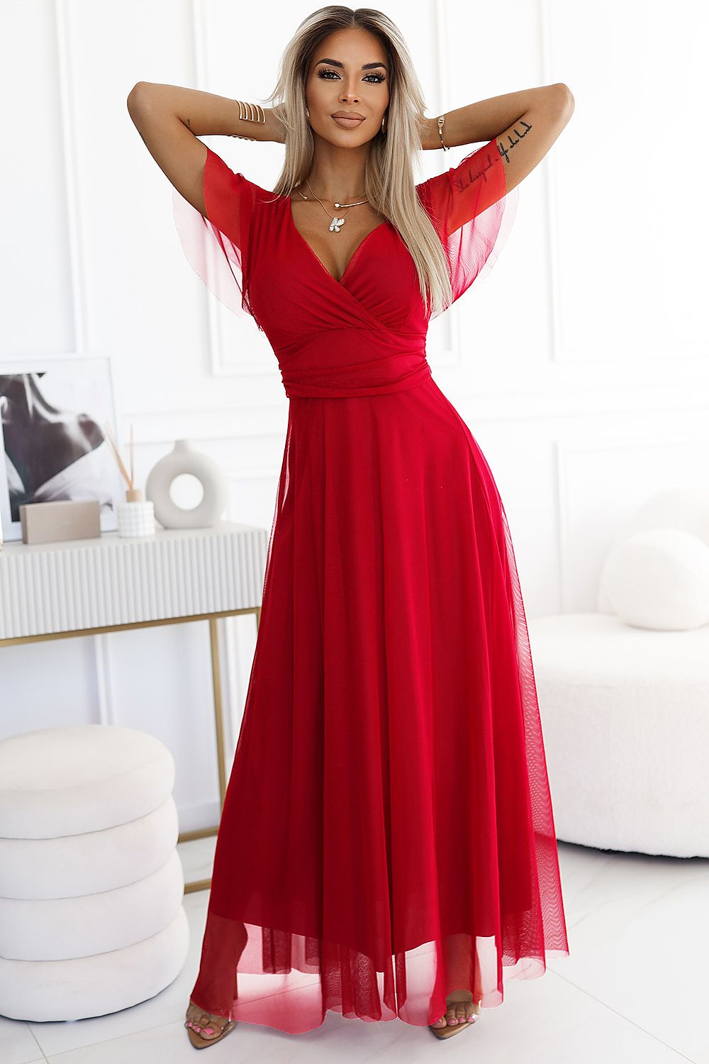 Maxikleid Damen Tüll Bindeband Unterstützte Körbchen