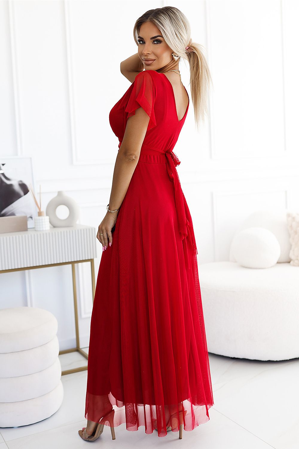 Maxikleid Damen Tüll Bindeband Unterstützte Körbchen