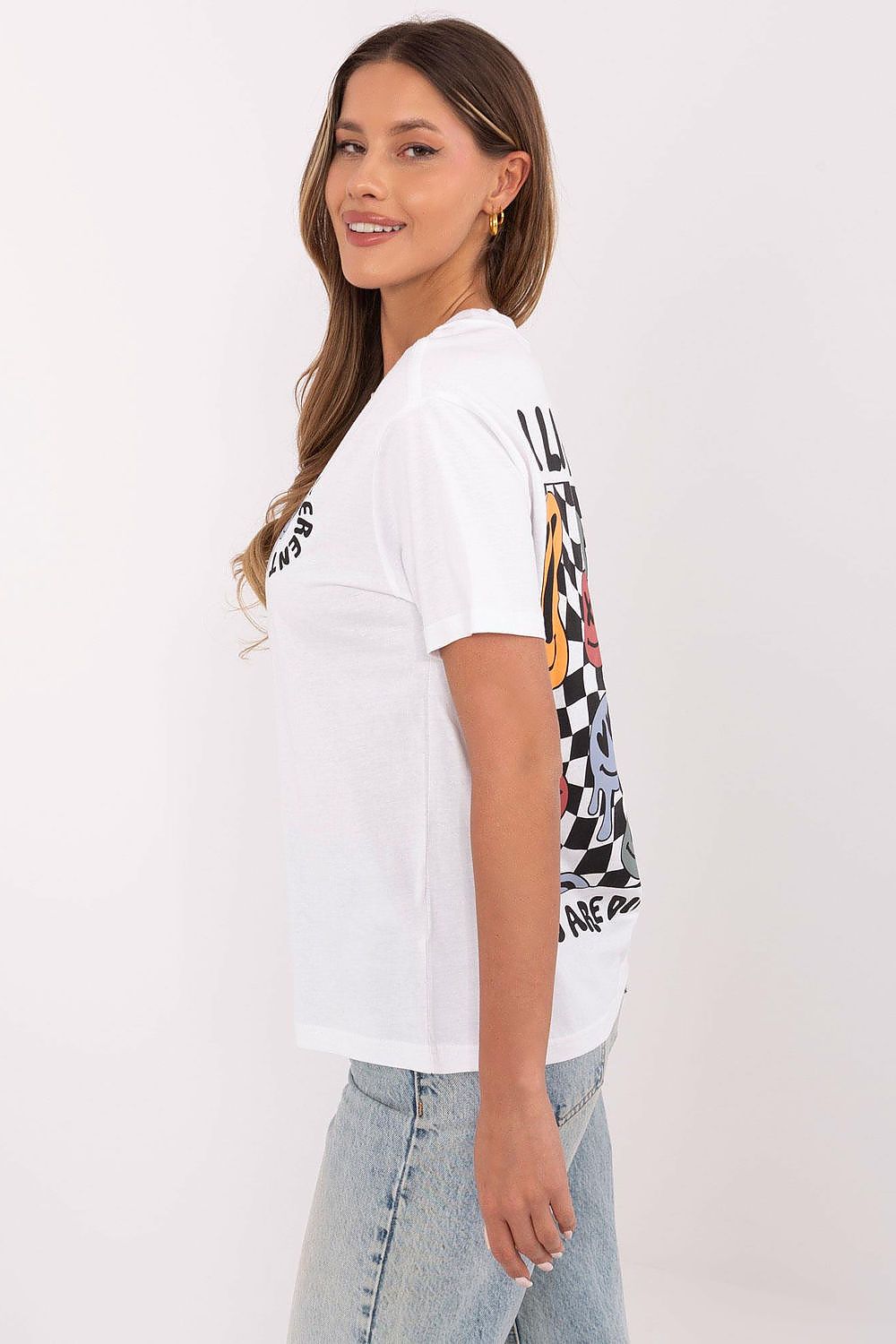 T-Shirt Damen Kurzarm Print grau weiß