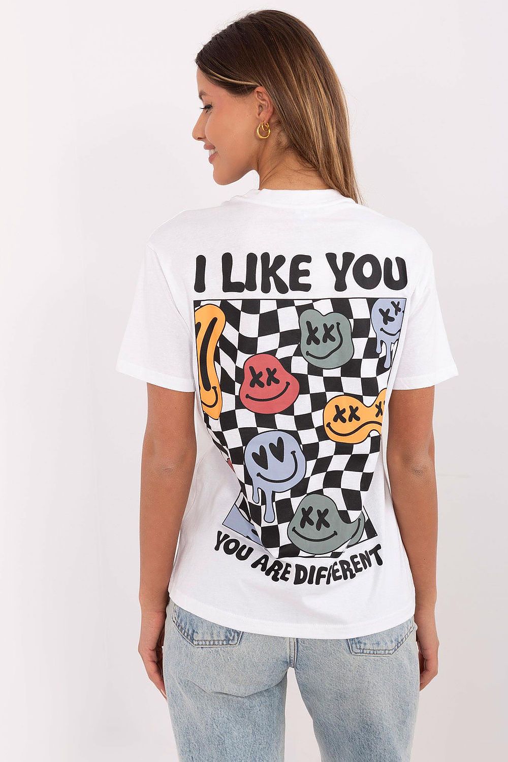 T-Shirt Damen Kurzarm Print grau weiß