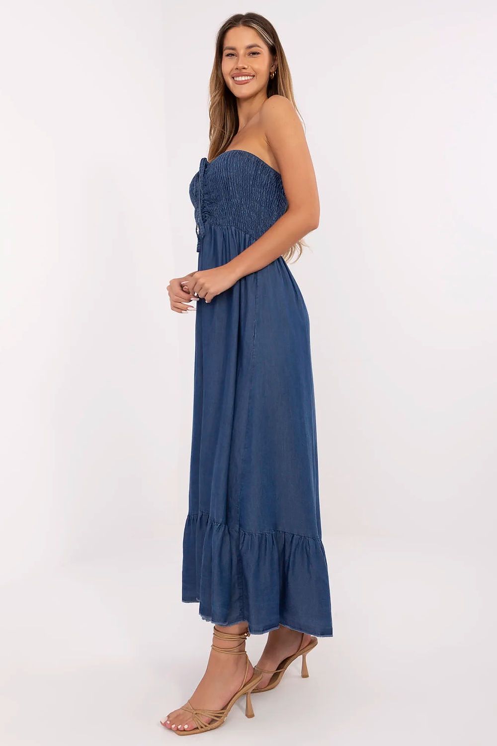 Sommerkleid Damen Maxi Lyocell ärmellos mit Rüschen & Volant