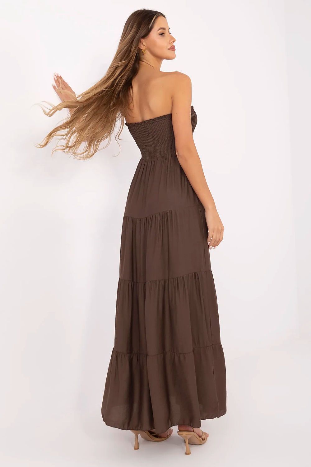 Maxikleid Damen ärmellos Viskose mit Rüsche & elastischen Raffungen