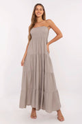 Maxikleid Damen ärmellos Viskose mit Rüsche & elastischen Raffungen