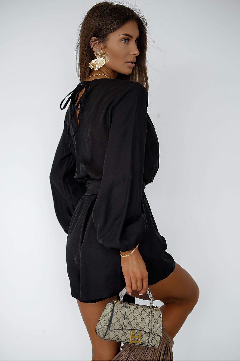 Overall Damen Viskose Puffärmel Wickelausschnitt Elegant Bunt
