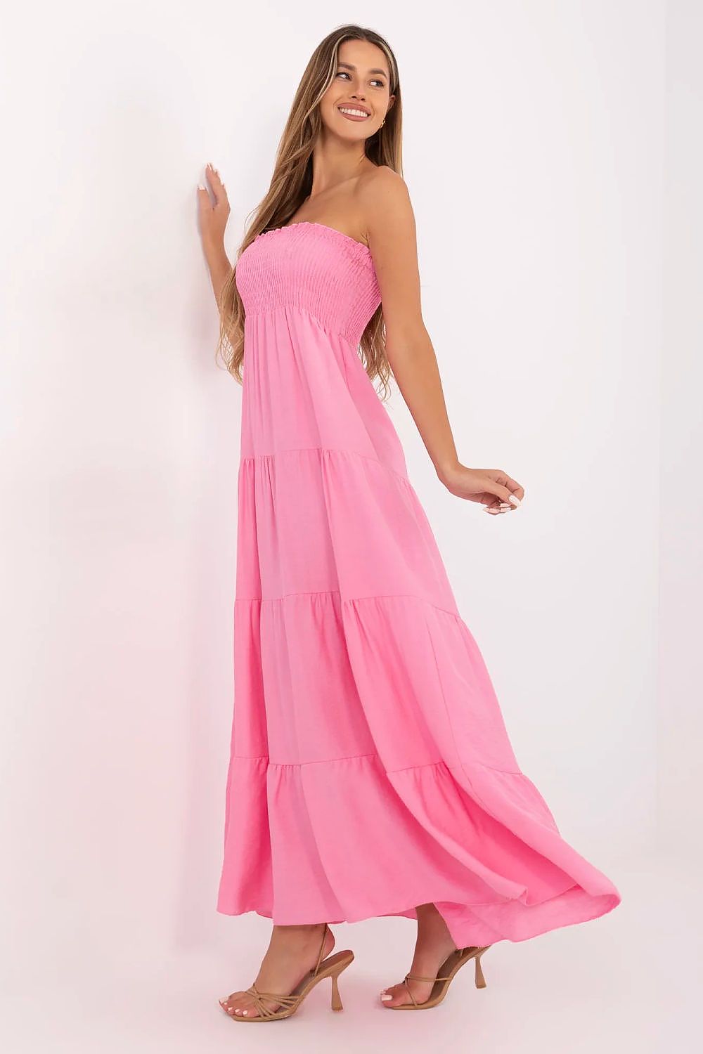 Maxikleid Damen ärmellos Viskose mit Rüsche & elastischen Raffungen