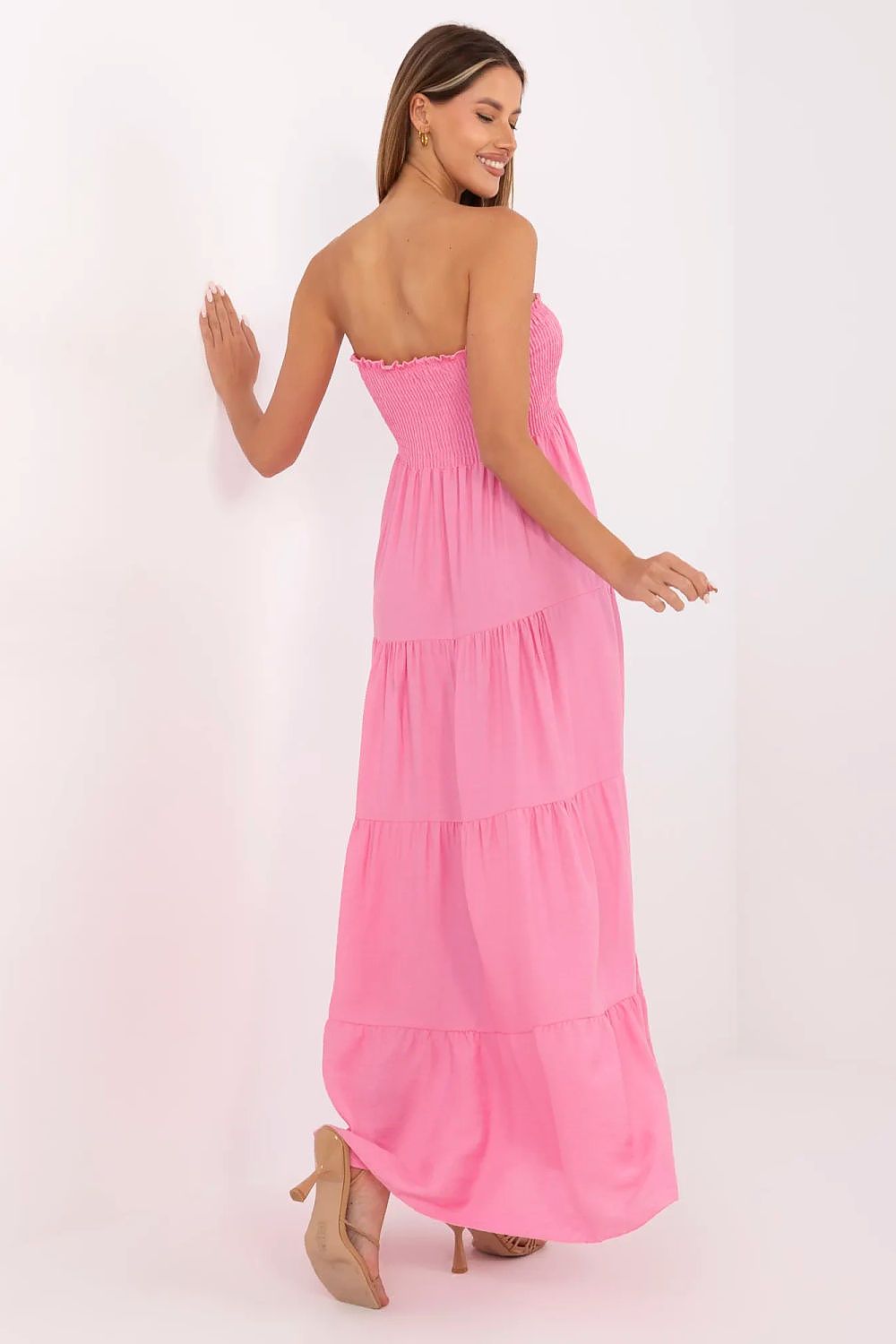 Maxikleid Damen ärmellos Viskose mit Rüsche & elastischen Raffungen