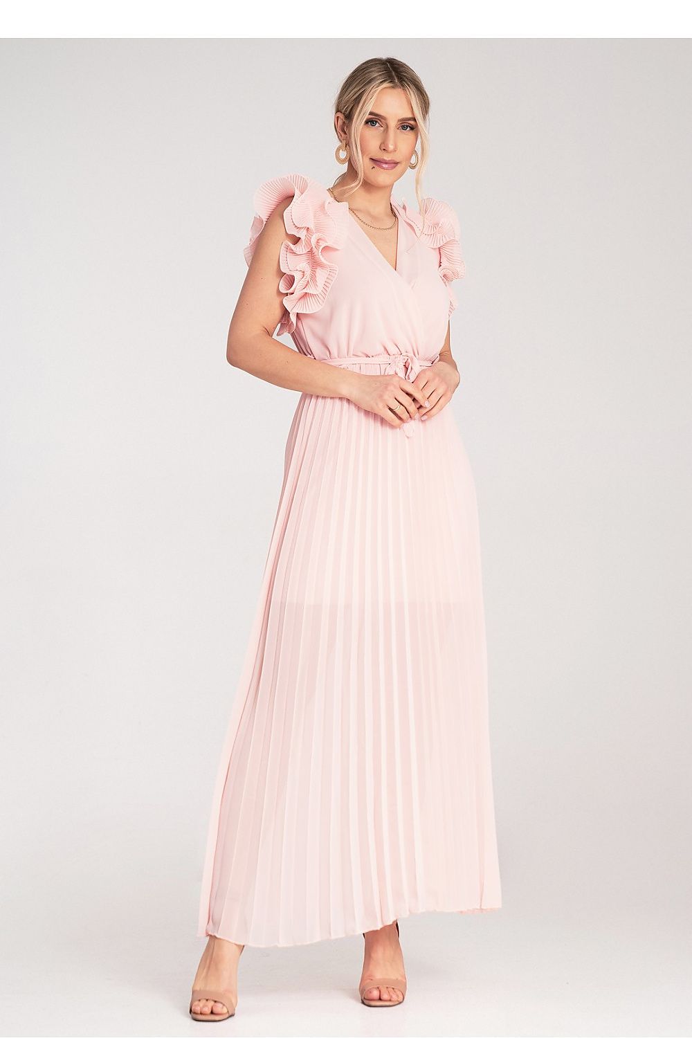 Maxikleid Damen Wickelausschnitt Rüschen Schultern festlich
