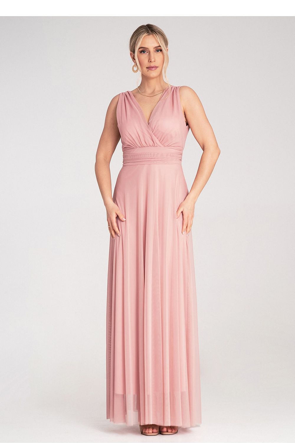 Maxikleid Damen Wickelausschnitt Rückausschnitt Schleife festlich